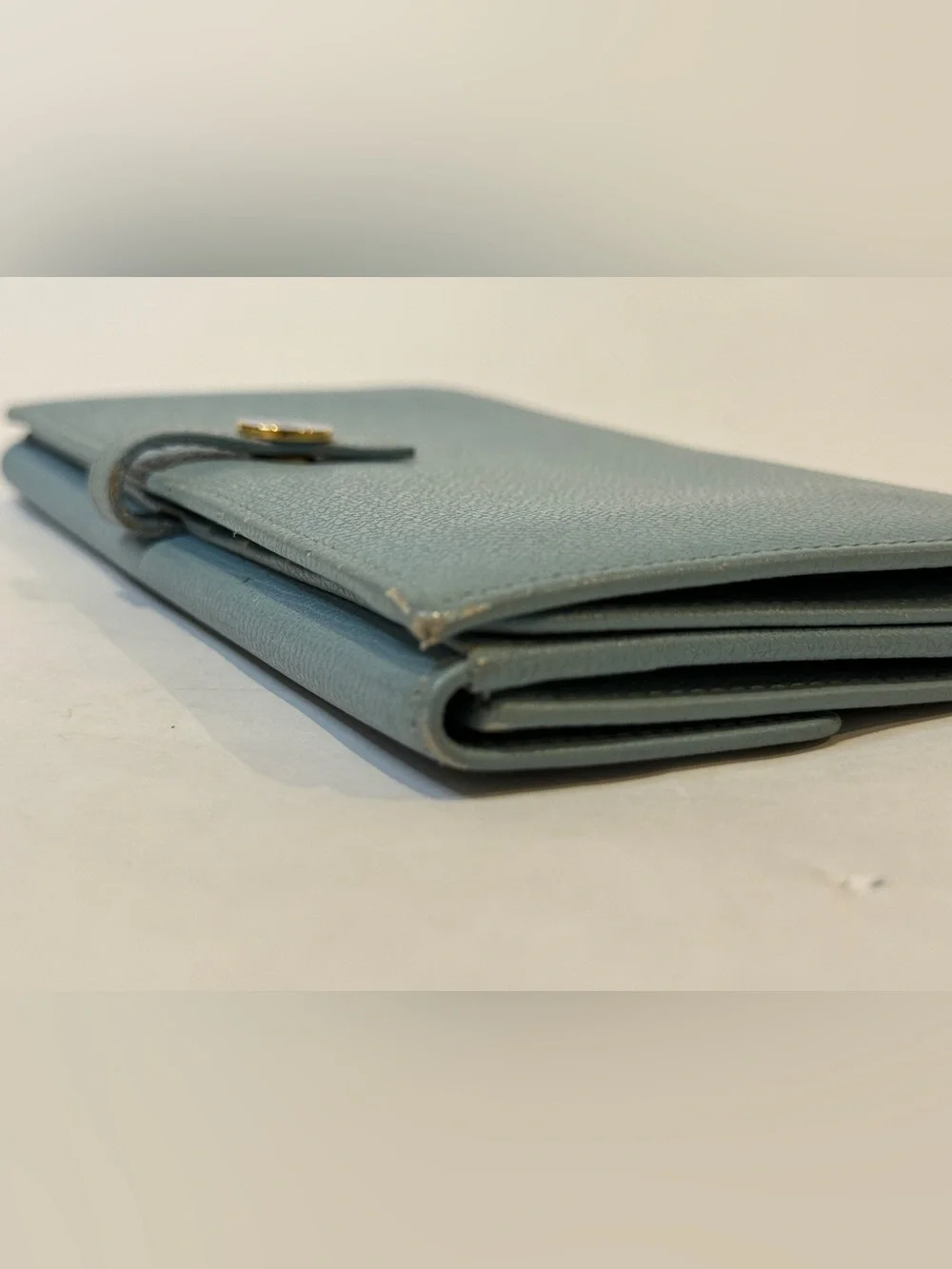 CHANEL Teal Blue Leather Snap Wallet with Gold Hardware